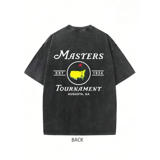 Oversized Men's Classic Ribbed Short-Sleeve 230g Pure Cotton Vintage Washed T-Shirt, M-5XL, 'Masters Tournament' Golf Pattern, For Golf Enthusiasts, Suitable For Day Casual Street Gatherings And Outdoor Sports
