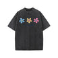 Holafish Women's Acid Washed Short-Sleeve Graphic T-Shirt - Daisy Print, Drop Shoulder, Baggy Fit, Comfortable Casual Streetwear Clothing, Shortsleeve