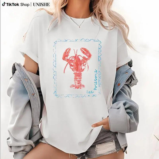 Colors Sea Lobster Shirt, French Coastal Distressed, Nautical Fisherman Style, Summer Vibes, Beach, Vintage Summer, Unisex T-shirt, 100%25 Premium Cotton, Casual Style,