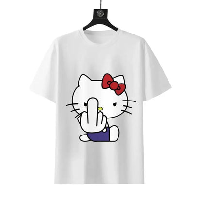 Sanrio Angry Hello Kitty Short-Sleeve Tee Black T-Shirt with Iconic Red Bow Design