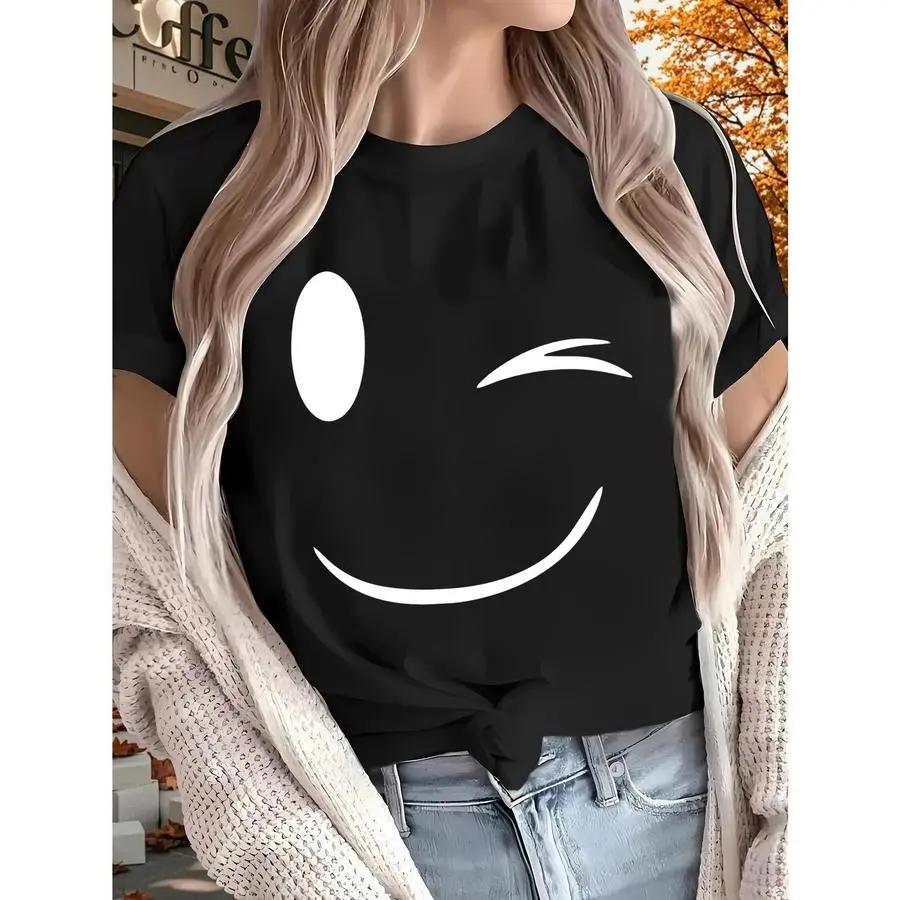 Happy New Year 2025! New women's printed T-shirt, short-sleeved, suitable for all seasons, outdoor, home, and sports wear. 100%25 pure cotton, crew neck, short sleeve.