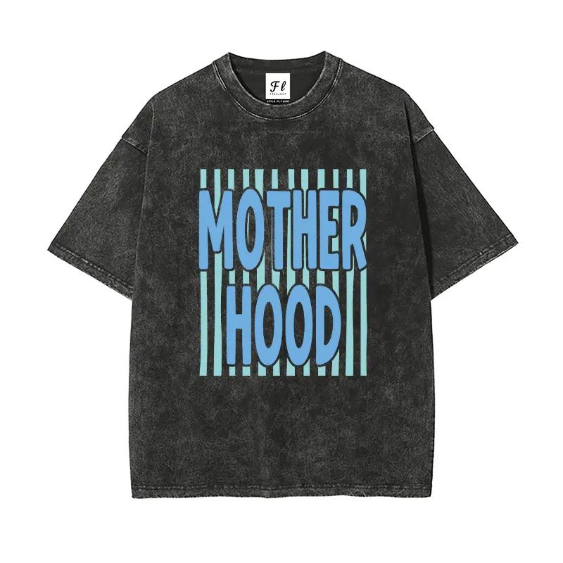 Motherhood Tee | Retro Washed Mint Stripe Graphic Tee,Vintage Oversized Washed Motherhood Tee