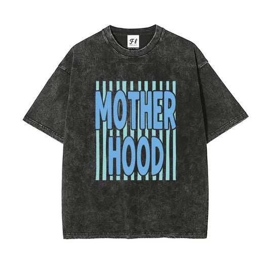 Motherhood Tee | Retro Washed Mint Stripe Graphic Tee,Vintage Oversized Washed Motherhood Tee