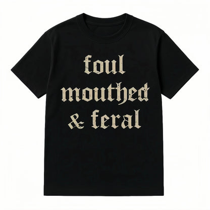 Women's Vintage Oversized Short-Sleeve Round Neck T-Shirt - Comfortable Foul-Mouthed Feral Retro Graphic Top, Funny Meme Tee for Moms, Casual Everyday Wear, outdoorfun, Casual Wear, T Shirts Women
