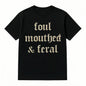Women's Vintage Oversized Short-Sleeve Round Neck T-Shirt - Comfortable Foul-Mouthed Feral Retro Graphic Top, Funny Meme Tee for Moms, Casual Everyday Wear, outdoorfun, Casual Wear, T Shirts Women