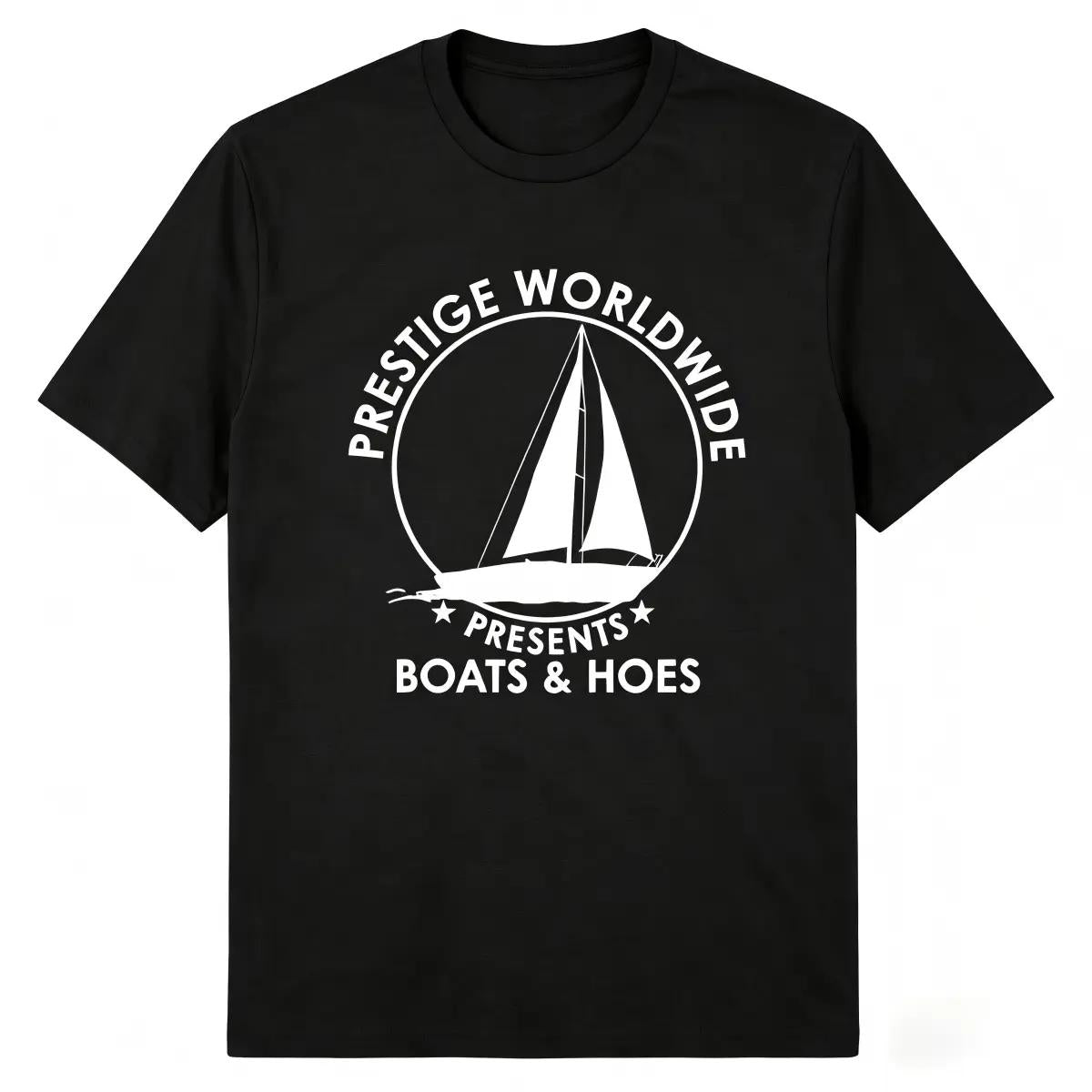Mens T Shirt Prestige Worldwide Boats and Hoes Funny Movie Quote Tee