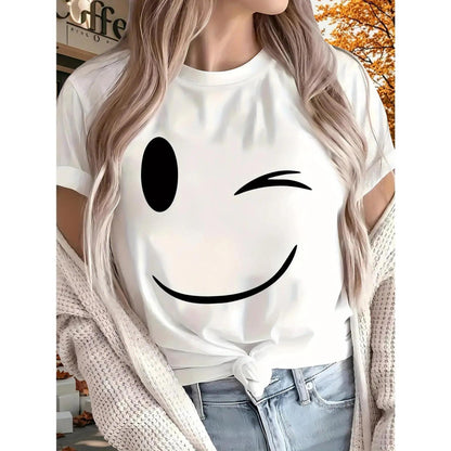 Happy New Year 2025! New women's printed T-shirt, short-sleeved, suitable for all seasons, outdoor, home, and sports wear. 100%25 pure cotton, crew neck, short sleeve.