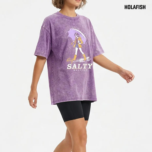 Holafish Womens Vintage Acid Wash Graphic Tee, Crew Neck Short Sleeve, Soft and Lightweight Cotton, Casual Cotton Unisex, Fashion Tops for Everyday Outfits