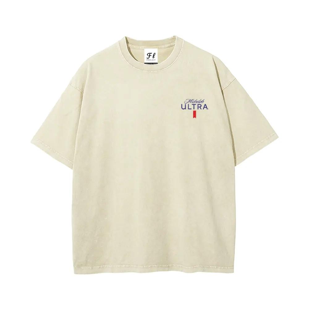 Golf Retro Washed  Cotton T-Shirt for Men, Loose Crew Neck, Casual Breathable, Michelob Ultra Golf Design,Suitable For Street Retro And Outdoor Sports And Leisure, Everyday Outfit