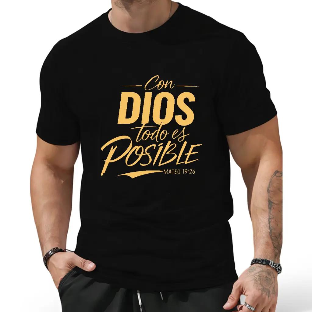 Men's 100%25 Cotton T-Shirt with "Con Dios Todo Es Posible" Spanish Quote & Matthew 26:11 Bible Verse - Comfortable Breathable Crew Neck Regular Fit Tee Unisex