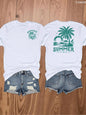 Women's Letter & Palm Tree Print Round Neck Tee, Casual Short Sleeve Crew Neck T-Shirt for Daily Wear, Ladies Sportswear for All Seasons, Summer Top