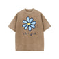 Holafish Womens Daisy, Life Print Graphic Tee, Acid Washed T-Shirt with Drop Shoulder Design, Unisex Baggy Hip Hop Vintage Streetwear Style, Mothers Day Gift