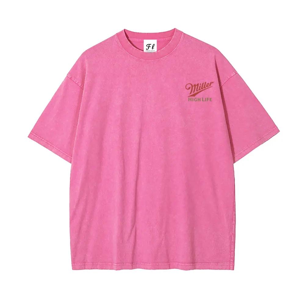 Menswear Short-Sleeve Round Neck Vintage Washed Unisex T-Shirt - Retro Logo Graphic Tee, Soft Cotton Fabric Casual Comfortable Top with Tropical Vibe, Classic Fit Streetwear