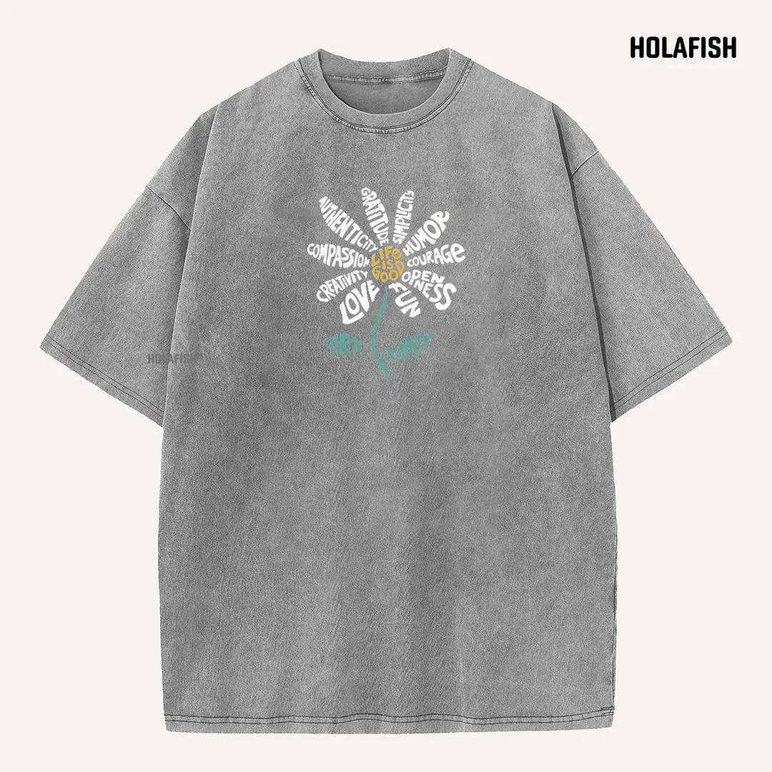Holafish Casual Acid Washed Tshirt Cotton Unisex Top, Heavyweight Vintage Style, Soft Premium Fabric, Fresh Daily Look, Breathable All-Day Comfort