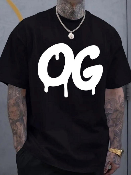 Men's Plus Size Vintage OG Logo Graphic T-Shirt - Lightweight Short Sleeve Crew Neck, Breathable Big & Tall Casual Shirt for Gym, Travel & Casual Attire - Black/White Retro Print (Ideal Gift for Christmas/Black Friday), PLUS SIZE