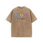 Holafish Women's Acid Washed Short-Sleeve Graphic T-Shirt - Daisy Print, Drop Shoulder, Baggy Fit, Comfortable Casual Streetwear Clothing, Shortsleeve