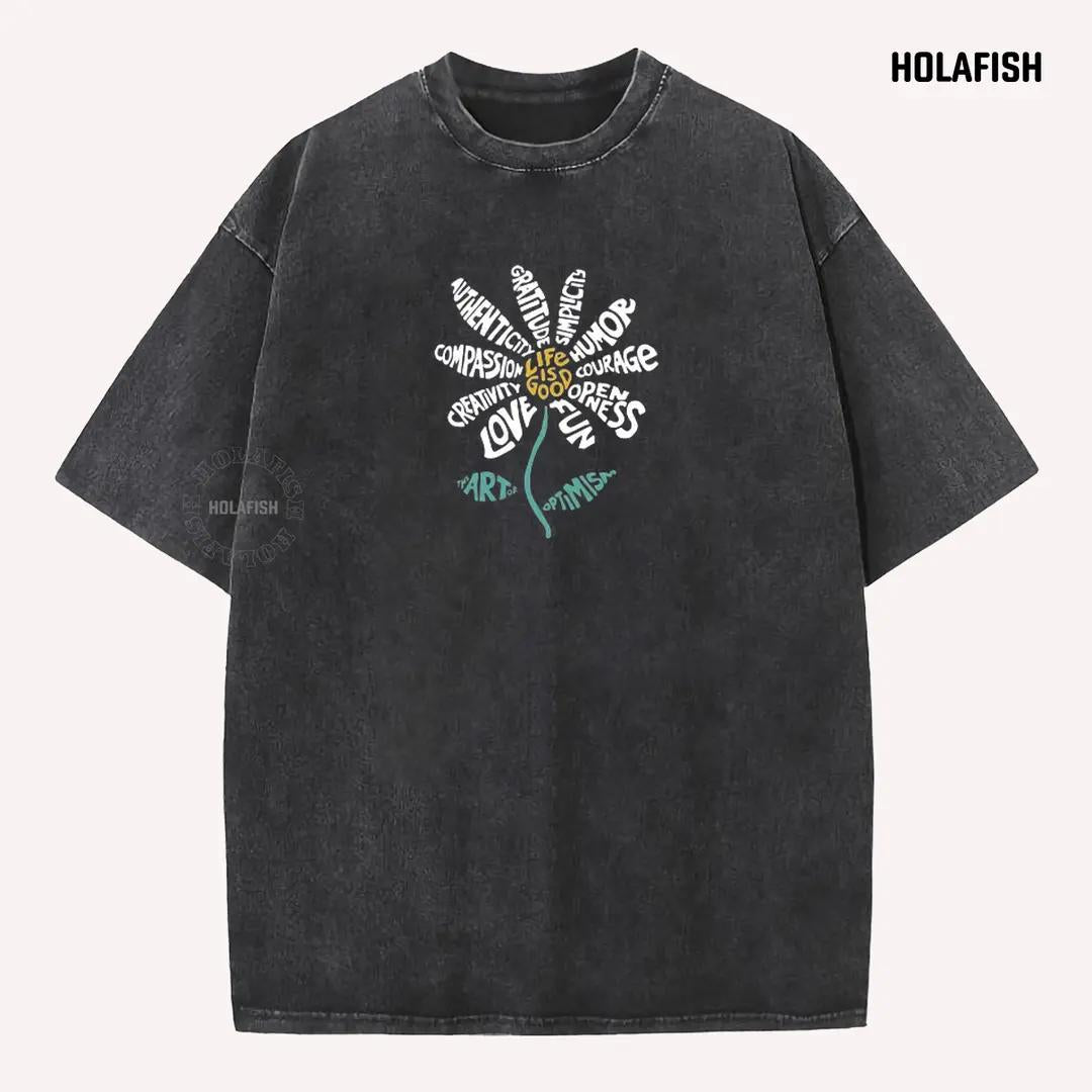 Holafish Casual Acid Washed Tshirt Cotton Unisex Top, Heavyweight Vintage Style, Soft Premium Fabric, Fresh Daily Look, Breathable All-Day Comfort