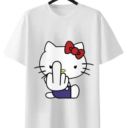 Sanrio Angry Hello Kitty Short-Sleeve Tee Black T-Shirt with Iconic Red Bow Design