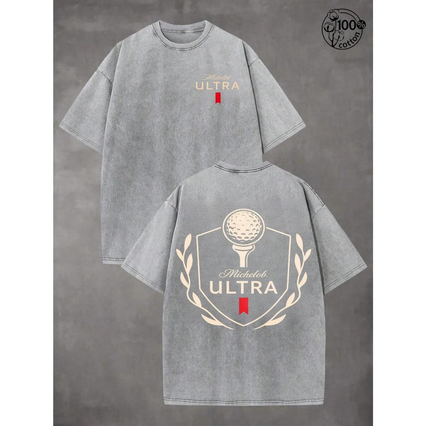 100%25 Cotton Michelob Ultra Golf Ball Wash Cotton Vintage Distressed Graphic Tee, Men's Short Sleeve Pure Cotton Washed T-Shirt Loose Fit, Retro Sports Streetwear Vintage Casual Golf Beer Aesthetic Baggy