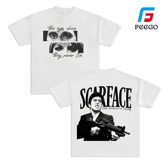 Scarface Graphic Tee For Men Stylish Black Short Sleeve Crew Neck Summer T-Shirt Vintage Gangster Style Graphic Tee For Men Stylish Black Short Sleeve Crew Neck Summer T-Shirt 100%25 Cotton Movie Inspired Streetwear Top