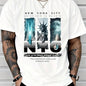 Mens NYC Eternal City printed T-shirt, New York street-style short sleeve, Statue of Liberty themed casual top. tiktokshopspringglowup