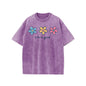 Holafish Women's Acid Washed Short-Sleeve Graphic T-Shirt - Daisy Print, Drop Shoulder, Baggy Fit, Comfortable Casual Streetwear Clothing, Shortsleeve