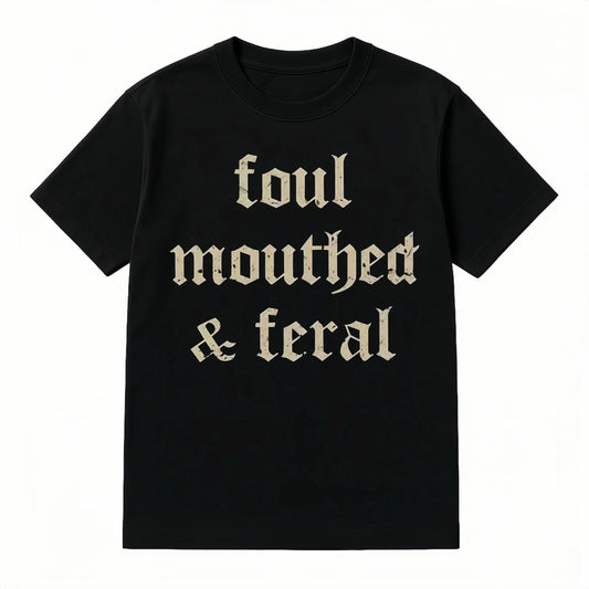 Women's Vintage Oversized Short-Sleeve Round Neck T-Shirt - Comfortable Foul-Mouthed Feral Retro Graphic Top, Funny Meme Tee for Moms, Casual Everyday Wear, outdoorfun, Casual Wear, T Shirts Women