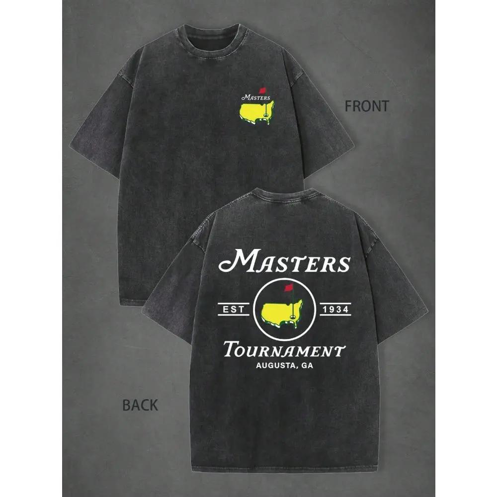 Oversized Men's Classic Ribbed Short-Sleeve 230g Pure Cotton Vintage Washed T-Shirt, M-5XL, 'Masters Tournament' Golf Pattern, For Golf Enthusiasts, Suitable For Day Casual Street Gatherings And Outdoor Sports