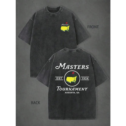 Oversized Men's Classic Ribbed Short-Sleeve 230g Pure Cotton Vintage Washed T-Shirt, M-5XL, 'Masters Tournament' Golf Pattern, For Golf Enthusiasts, Suitable For Day Casual Street Gatherings And Outdoor Sports