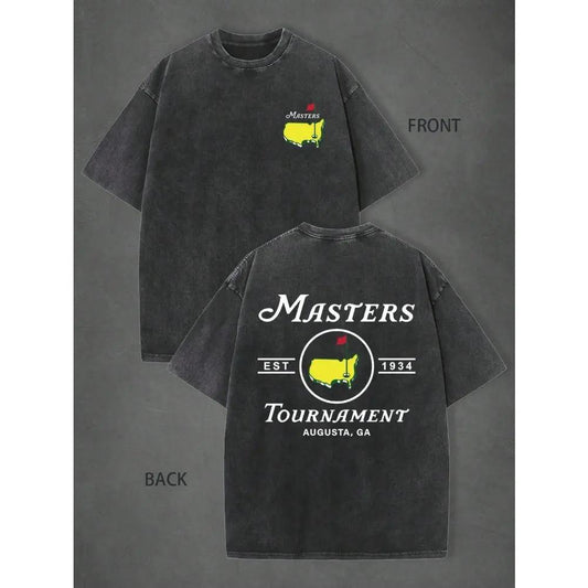 Oversized Men's Classic Ribbed Short-Sleeve 230g Pure Cotton Vintage Washed T-Shirt, M-5XL, 'Masters Tournament' Golf Pattern, For Golf Enthusiasts, Suitable For Day Casual Street Gatherings And Outdoor Sports