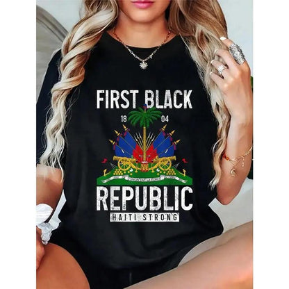 100%25 Cotton We Love Haiti - Haitian Pride Haitian Flag Prize T-Shirt Round Neck Short Sleeve T-Shirt Women's Men's Graphic Tee