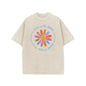 Holafish Flower Print T-Shirt, Unisex Heavy-Weight Cotton Acid Washed Graphic Short Sleeve Casual Tee for Streetwear, Weekend Wear and Everyday Style
