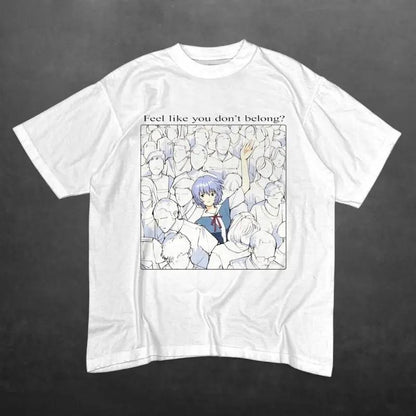 Rei Ayanami Shirt, Feel Like You Dont Belong Anime Tee, Evangelion Graphic Shirt, Sad Aesthetic Manga Tee, Anime Streetwear Shirt, Evangelion Ayanami Rei Top, Japanese Manga Graphic Tee, Vaporwave Anime Shirt, Unisex Menswear Womenswear Streetwear Top
