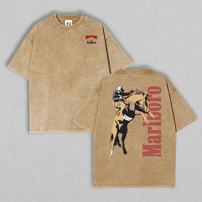 Vintage Washed Western Rodeo Graphic T-Shirt for Men, 100%25 Cotton Loose Fit Oversized Tee, Cowboy Horse Riding Print Shirt, Retro Country Style Back Print Streetwear Top, Soft Breathable Casual Summer T-Shirt, Unisex Western Cowboy Gift Tee