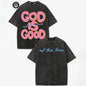 Vintage Christian T-Shirt, God Is Good All The Time Washed Black Cotton Oversized Short Sleeve Tee, Retro Faith Based Graphic Casual Crewneck Shirt for Believers
