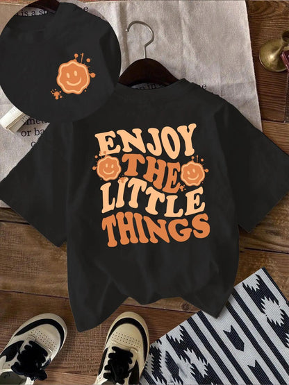 Women's Slogan Smiley Face Print Round Neck Graphic Tee, Vintage Trendy Casual Drop Shoulder Short Sleeve T-shirt for Daily Wear, Ladies Summer Outfit
