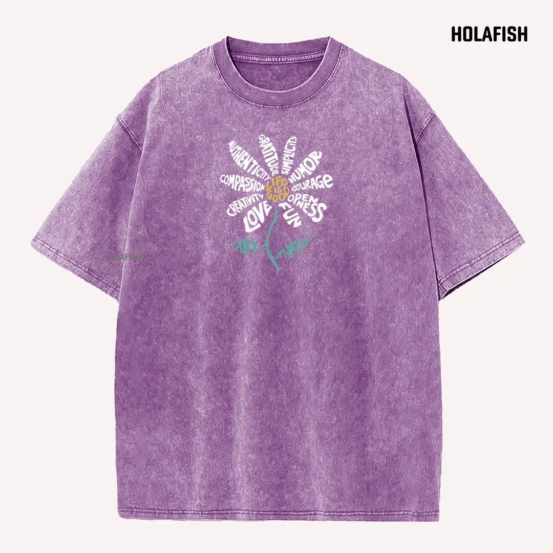 Holafish Casual Acid Washed Tshirt Cotton Unisex Top, Heavyweight Vintage Style, Soft Premium Fabric, Fresh Daily Look, Breathable All-Day Comfort
