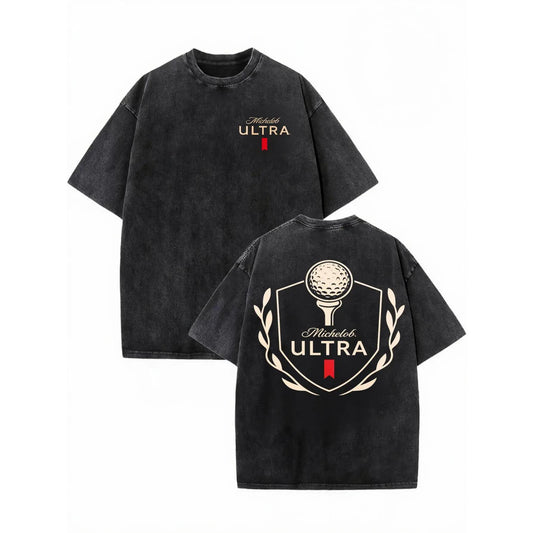 100%25 Cotton Michelob Ultra Golf Ball Wash Cotton Vintage Distressed Graphic Tee, Men's Short Sleeve Pure Cotton Washed T-Shirt Loose Fit, Retro Sports Streetwear Vintage Casual Golf Beer Aesthetic Baggy
