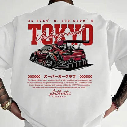 Men's Regular Fit Car & Letter Print Round Neck Tee, Street Fashion Casual Short Sleeve T-shirt for Daily Wear, Men's Top for All Seasons, Tropical, Streetwear.