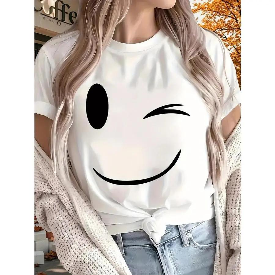 Happy New Year 2025! New women's printed T-shirt, short-sleeved, suitable for all seasons, outdoor, home, and sports wear. 100%25 pure cotton, crew neck, short sleeve.