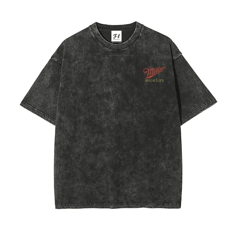 Menswear Short-Sleeve Round Neck Vintage Washed Unisex T-Shirt - Retro Logo Graphic Tee, Soft Cotton Fabric Casual Comfortable Top with Tropical Vibe, Classic Fit Streetwear