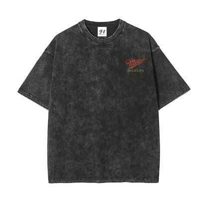 Menswear Short-Sleeve Round Neck Vintage Washed Unisex T-Shirt - Retro Logo Graphic Tee, Soft Cotton Fabric Casual Comfortable Top with Tropical Vibe, Classic Fit Streetwear
