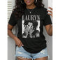 With Ring On Hand -  Cotton Women's T-Shirt/Lauren Hill/Letter Print/Vintage T-Shirt/Women's Casual Loose Round Neck Top/Spring And Summer-Niche Graffiti Prints T-Shirts-85841-102525