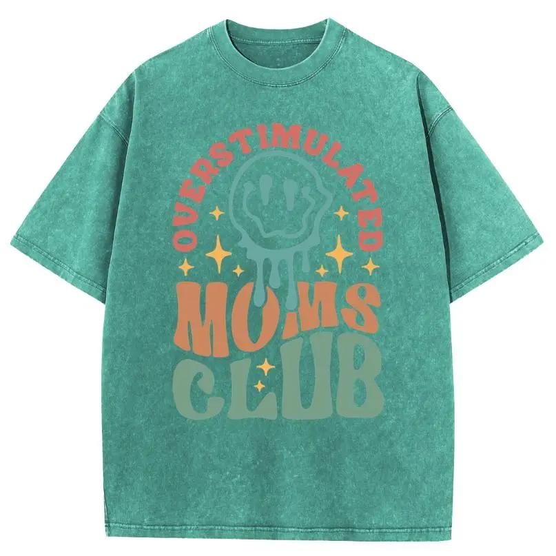 Holafish Mothers Day Gift Acid Washed Oversized VintageMOM'S Club Pattern T-Shirt,MOM'S Day T-shirt Heavyweight Cotton Streetwear graphic vintage Crewneck Tshirt