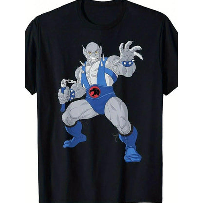 Men's ThunderCats Panthro Graphic Oversized T-Shirt - 100%25 Cotton Loose Fabric, Dark Blue Cartoon Character Print, Short-Sleeve Round Neck, Breathable, Machine Washable Menswear Streetwear Top, All-Season Casual Apparel,summervibes