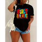 [100%25 Cotton] Summer Women'S Clothing Front Printed Short-Sleeved T-Shirt Top Comfortable Breathable Fabric Casual Sports Style Colorful Letters T-Shirt For Men And Women