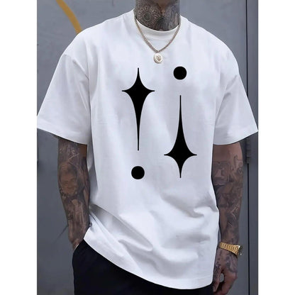 Simple And Fashionable Printed Men'S Crew Neck Short-Sleeved T-Shirt, Comfortable And Breathable Casual Sports Top, Suitable for Spring And Summer Vacation And Leisure, Plus Size