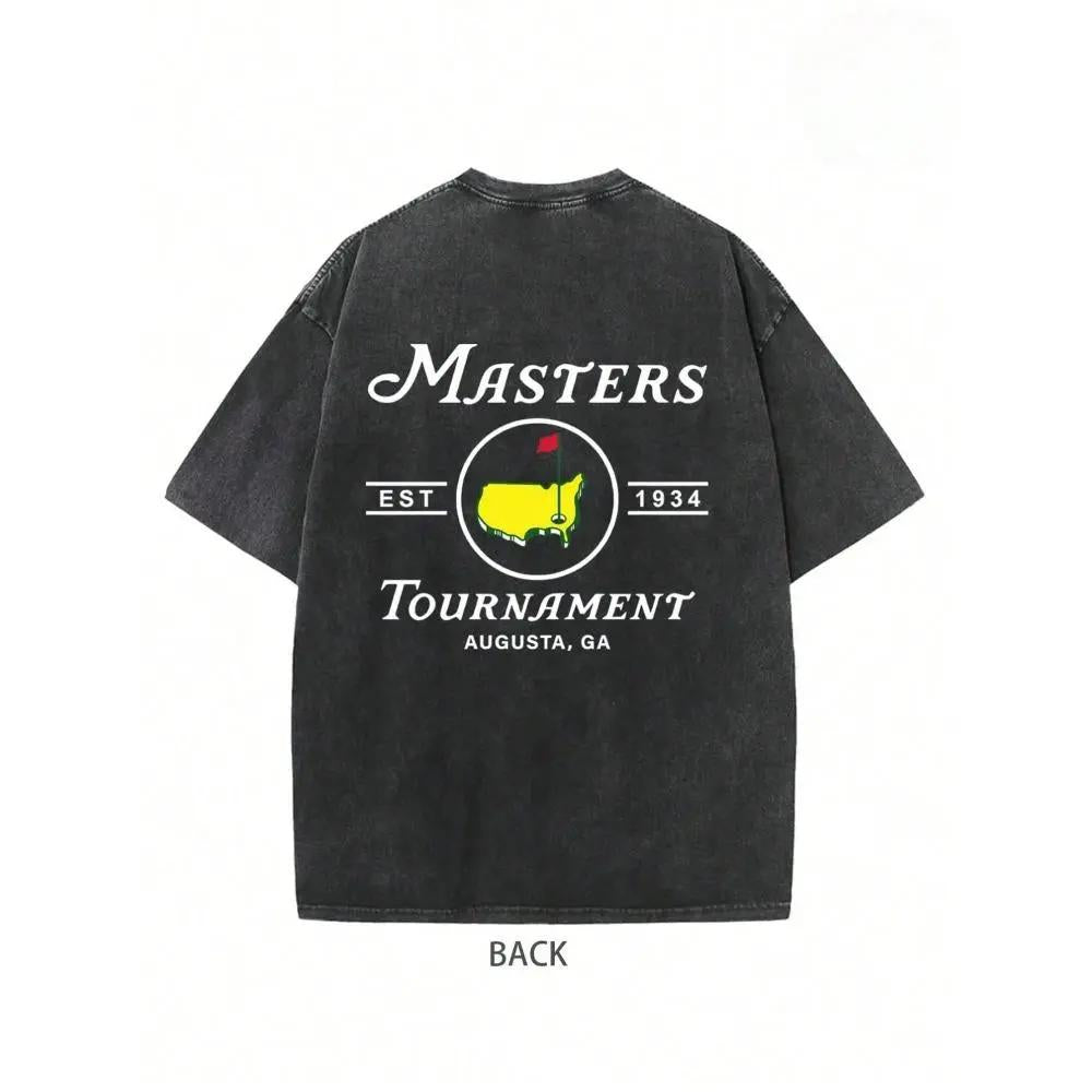 Oversized Men's Classic Ribbed Short-Sleeve 230g Pure Cotton Vintage Washed T-Shirt, M-5XL, 'Masters Tournament' Golf Pattern, For Golf Enthusiasts, Suitable For Day Casual Street Gatherings And Outdoor Sports