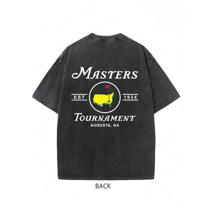 Oversized Men's Classic Ribbed Short-Sleeve 230g Pure Cotton Vintage Washed T-Shirt, M-5XL, 'Masters Tournament' Golf Pattern, For Golf Enthusiasts, Suitable For Day Casual Street Gatherings And Outdoor Sports