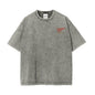 Menswear Short-Sleeve Round Neck Vintage Washed Unisex T-Shirt - Retro Logo Graphic Tee, Soft Cotton Fabric Casual Comfortable Top with Tropical Vibe, Classic Fit Streetwear